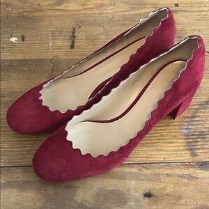 Chloe Burgundy suede Scalloped Heels sz 7.5